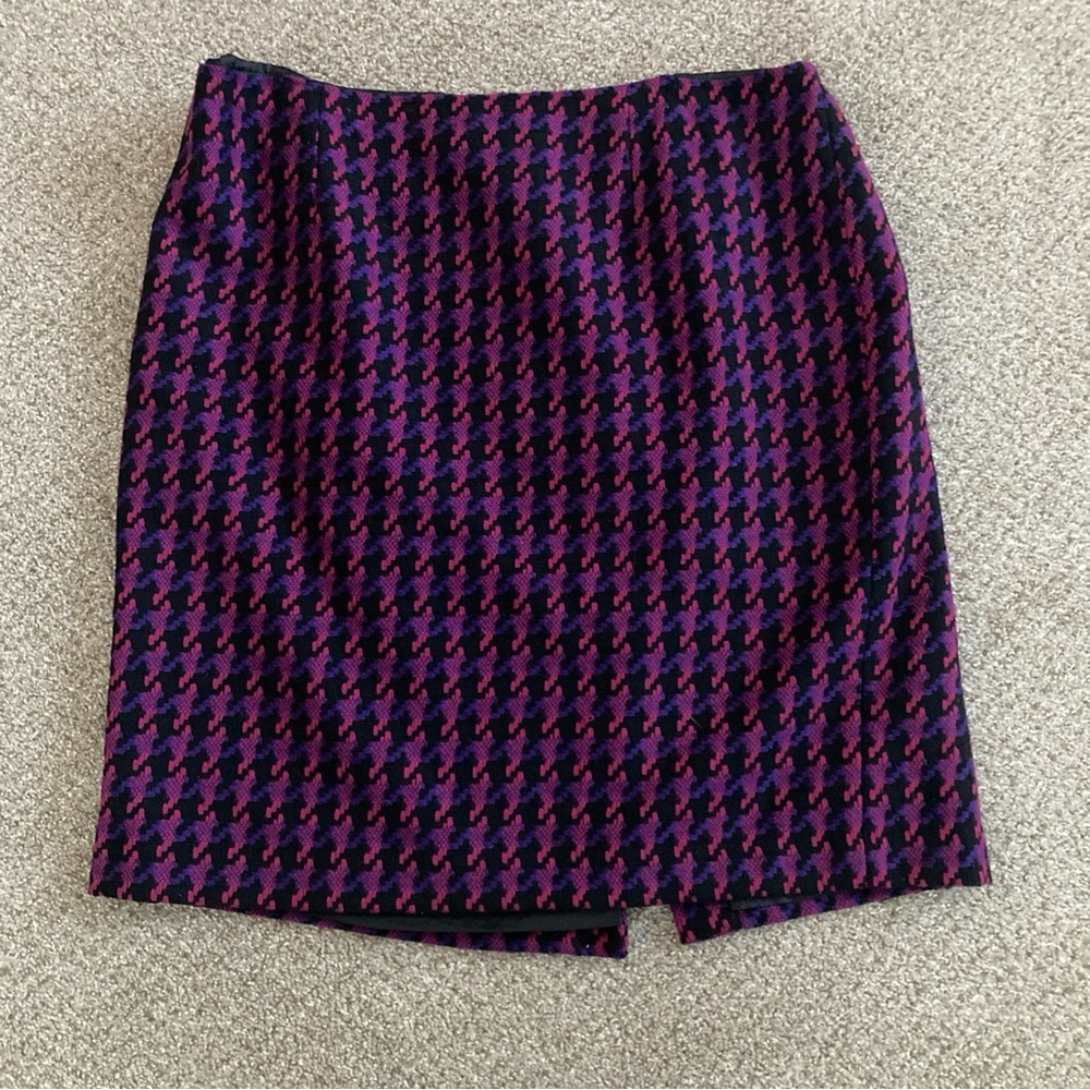Talbots Purple & Black Houndstooth Pencil Skirt